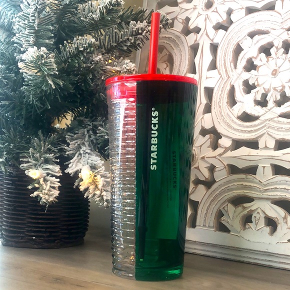 Starbucks Christmas Holiday Glass Dual Colored Red Green Clear Cold Cup Tumbler - Picture 8 of 8